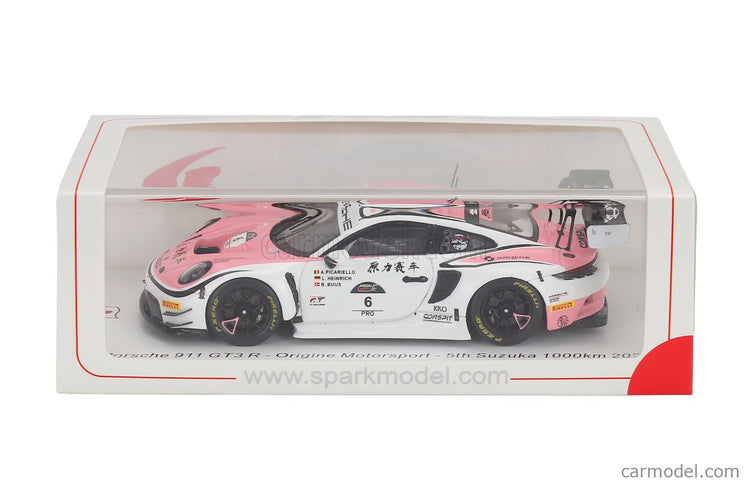 Porsche 911 992 GT3 R Team Origine Motorsport N°6 5. Miesto 1000km Suzuka 2025 Laurin Heinrich - Alessio Picariello - Bastian Buus 1:43 Spark Model biela ružová