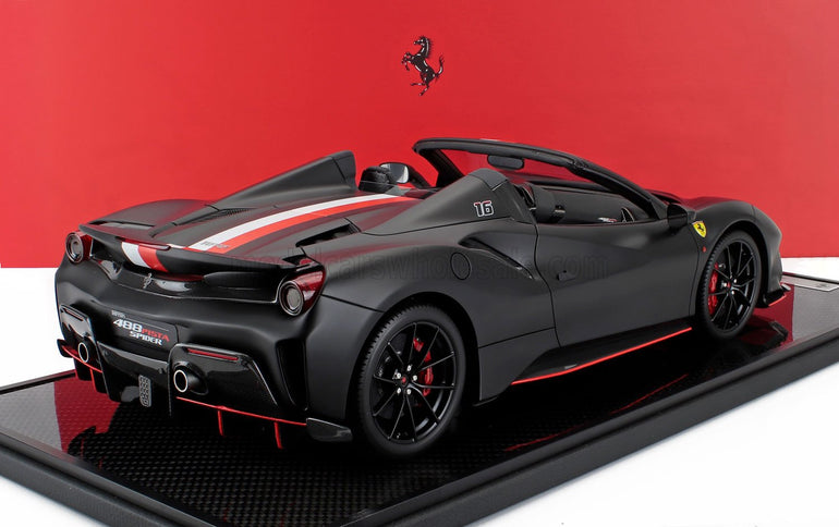 FERRARI | 488 PISTA SPIDER N 16 PERSONAL CAR CHARLES LECLERC 2024 - CON VETRINA - WITH SHOWCASE | MATT BLACK