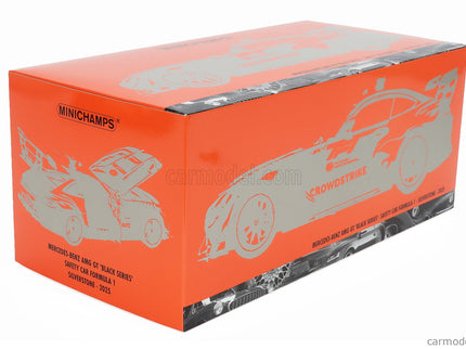 Mercedes Benz AMG GT V8 Black Series F1 Safety Car Crowdstrike British Silverstone GP 2025 Bernd Maylander 1:18 Minichamps oranžová biela čierna