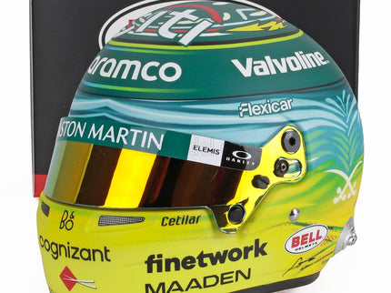 Bell Helmet Helma F1 Fernando Alonso Team Aston Martin Aramco Cognizant N°14 Saudi Arabian GP 2025 1:2 Mini Helmet zelená žltá