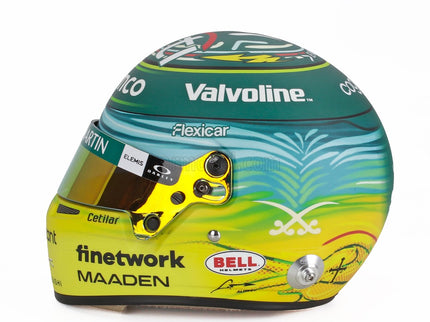 Bell Helmet Helma F1 Fernando Alonso Team Aston Martin Aramco Cognizant N°14 Saudi Arabian GP 2025 1:2 Mini Helmet zelená žltá