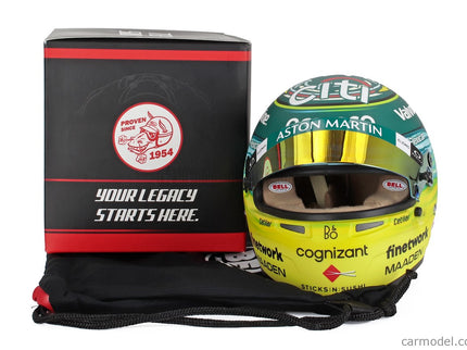 Bell Helmet Helma F1 Fernando Alonso Team Aston Martin Aramco Cognizant N°14 Saudi Arabian GP 2025 1:2 Mini Helmet zelená žltá