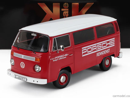 Volkswagen T2b Minibus Porsche Renndienst Stuttgart Zuffenhausen 1972 1:18 KK Scale červená biela