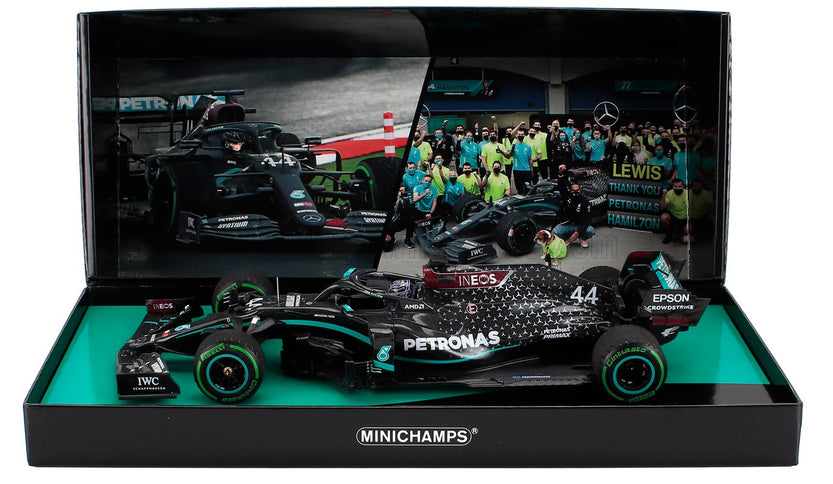 MERCEDES GP | F1  W11 EQ PERFORMANCE TEAM AMG PETRONAS MOTORSPORT N 44 (WITH WORN RAIN TYRES AND PIT BOARD - 7 TIMES WORLD CHAMPION) WINNER TURKISH GP 2020 LEWIS HAMILTON | BLACK GREEN