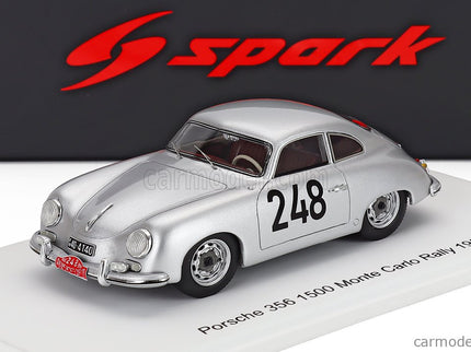 Porsche 356 1500 Coupe N°248 Rally Montecarlo 1955 Max Nathan - Heinz Schellhaas 1:43 Spark Model strieborná
