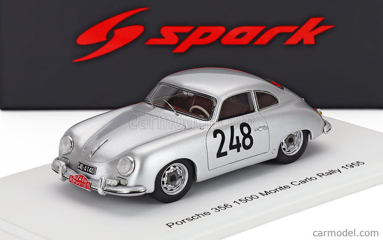 Porsche 356 1500 Coupe N°248 Rally Montecarlo 1955 Max Nathan - Heinz Schellhaas 1:43 Spark Model strieborná