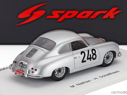 Porsche 356 1500 Coupe N°248 Rally Montecarlo 1955 Max Nathan - Heinz Schellhaas 1:43 Spark Model strieborná