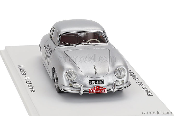Porsche 356 1500 Coupe N°248 Rally Montecarlo 1955 Max Nathan - Heinz Schellhaas 1:43 Spark Model strieborná