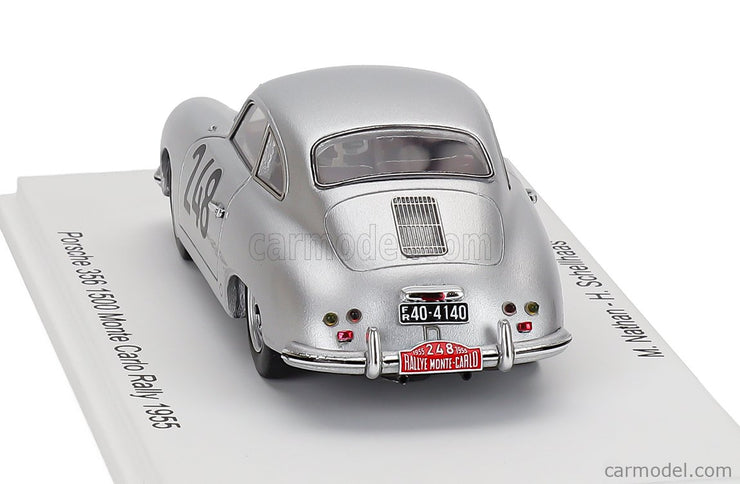 Porsche 356 1500 Coupe N°248 Rally Montecarlo 1955 Max Nathan - Heinz Schellhaas 1:43 Spark Model strieborná