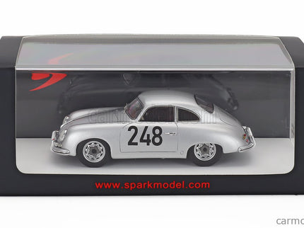 Porsche 356 1500 Coupe N°248 Rally Montecarlo 1955 Max Nathan - Heinz Schellhaas 1:43 Spark Model strieborná