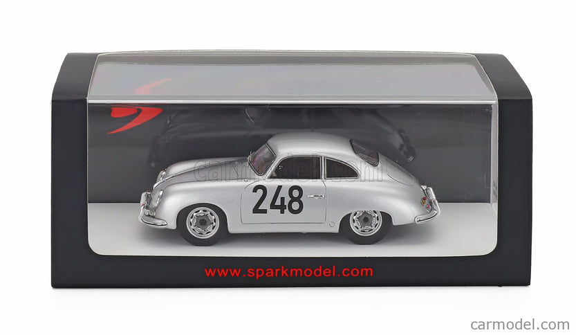 Porsche 356 1500 Coupe N°248 Rally Montecarlo 1955 Max Nathan - Heinz Schellhaas 1:43 Spark Model strieborná