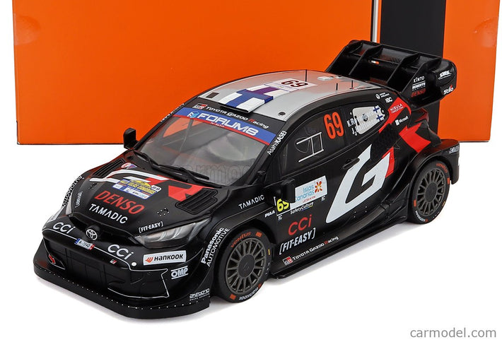 Toyota Yaris GR Hybrid RALLY1 Team Toyota Gazoo Racing Wrt N°69 Víťaz Rally Islas Canarias 2025 Kalle Rovanpera - Jonne Halttunen 1:18 IXO Models čierna biela