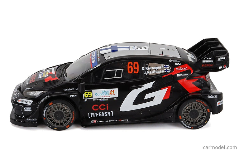 Toyota Yaris GR Hybrid RALLY1 Team Toyota Gazoo Racing Wrt N°69 Víťaz Rally Islas Canarias 2025 Kalle Rovanpera - Jonne Halttunen 1:18 IXO Models čierna biela
