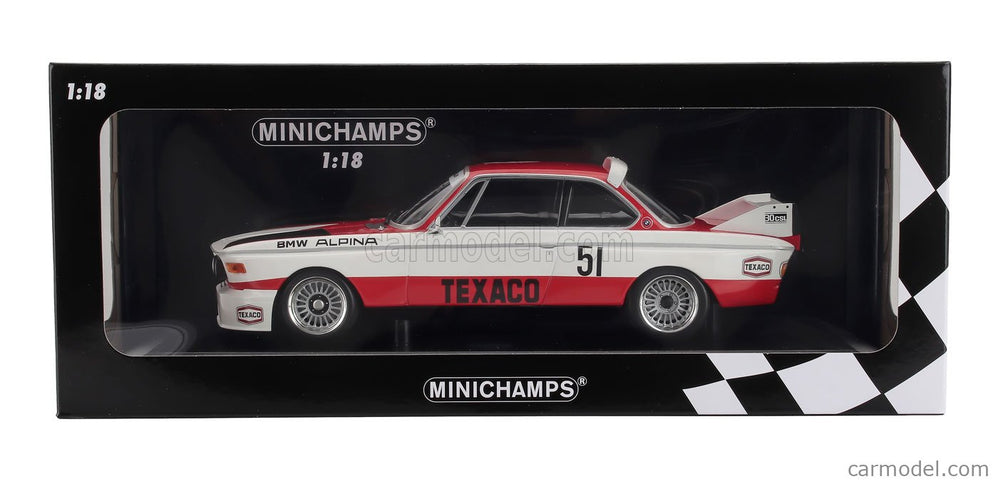 BMW 3.0 Csl Team Dutch National Racing (NL) N°51 3. Miesto Zandvoort 1974 Huub Vermeulen - Rob Slotemaker 1:18 Minichamps červená biela