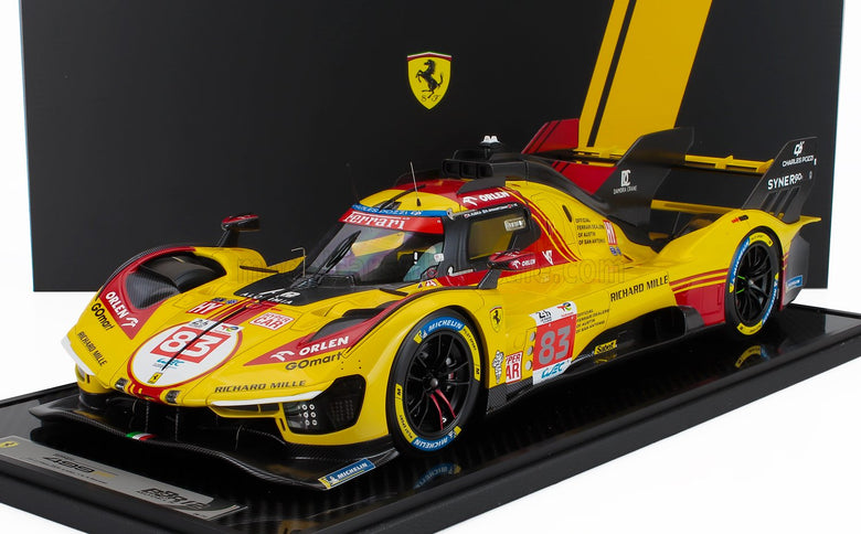 FERRARI | 499P 3.0L TURBO V6 TEAM AF CORSE N  83 24h LE MANS 2024 ROBERT KUBICA - ROBERT SHWARTZMAN - YIFEI YE - CON VETRINA - WITH SHOWCASE | YELLOW RED