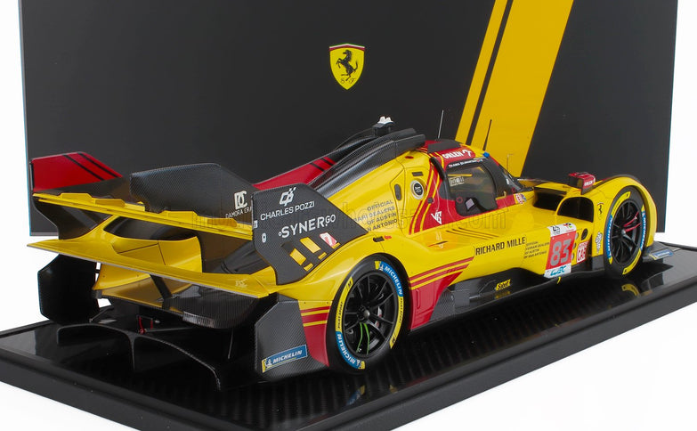 FERRARI | 499P 3.0L TURBO V6 TEAM AF CORSE N  83 24h LE MANS 2024 ROBERT KUBICA - ROBERT SHWARTZMAN - YIFEI YE - CON VETRINA - WITH SHOWCASE | YELLOW RED