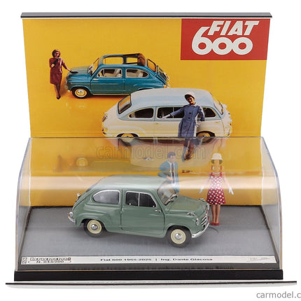 Fiat Diorama 600 Berlina 1-SERIES With Figúrky 1955 - 70th Anniversario 2025 - IL Capolavoro Di Dante Giacosa 1:43 Brumm zelená Chiaro - zelená