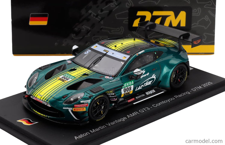 ASTON MARTIN Vantage Amr GT3 EVO 4.0L Turbo V8 Team Comtoyou Racing N°008 DTM Sezóna 2025 Nicolas Baert 1:43 Spark Model zelená metalická žltá