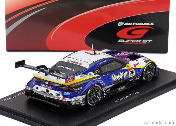 Toyota Supra GR Team Keeper Cerumo N°38 GT500 Class Super GT 2025 Hiroaki Ishiura - Toshiki Oyu 1:43 Spark Model modrá čierna biela