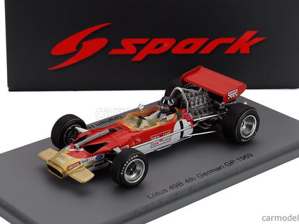 Lotus F1 49B N°1 German GP 1969 Graham Hill 1:43 Spark Model červená zlatá