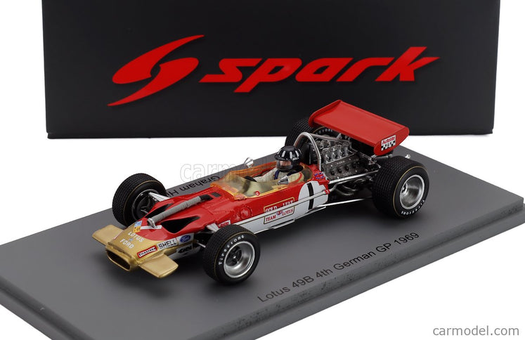 Lotus F1 49B N°1 German GP 1969 Graham Hill 1:43 Spark Model červená zlatá