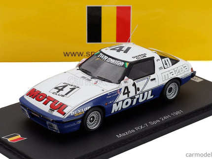 Mazda RX-7 Team Motul TWR N°41 24h Spa 1981 Pete Lovett - Win Percy 1:43 Spark Model biela modrá