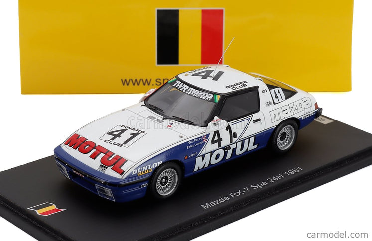 Mazda RX-7 Team Motul TWR N°41 24h Spa 1981 Pete Lovett - Win Percy 1:43 Spark Model biela modrá