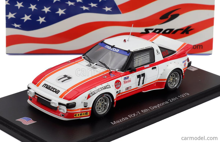 Mazda RX-7 N°77 24h Daytona 1979 Walt Bohren - Amos Johnson - Roger Mandeville 1:43 Spark Model biela červená