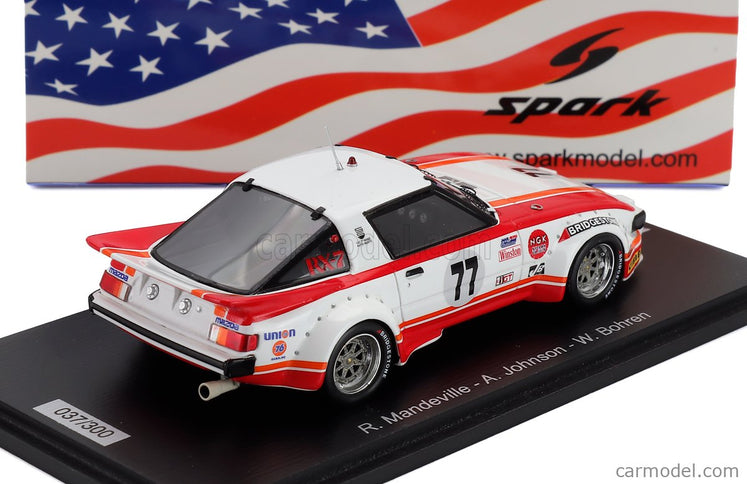 Mazda RX-7 N°77 24h Daytona 1979 Walt Bohren - Amos Johnson - Roger Mandeville 1:43 Spark Model biela červená
