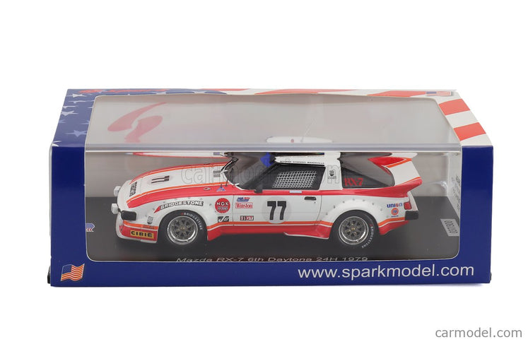 Mazda RX-7 N°77 24h Daytona 1979 Walt Bohren - Amos Johnson - Roger Mandeville 1:43 Spark Model biela červená