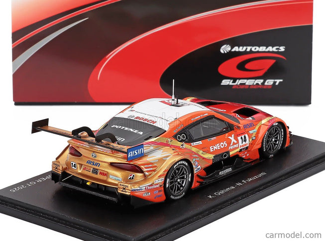 Toyota GR Supra Team Eneos Rookie N°14 GT500 Class Super GT 2025 Kazuya Oshima - Nirei Fukuzumi 1:43 Spark Model oranžová červená biela