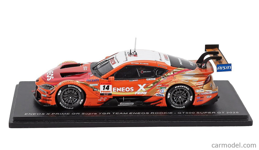 Toyota GR Supra Team Eneos Rookie N°14 GT500 Class Super GT 2025 Kazuya Oshima - Nirei Fukuzumi 1:43 Spark Model oranžová červená biela