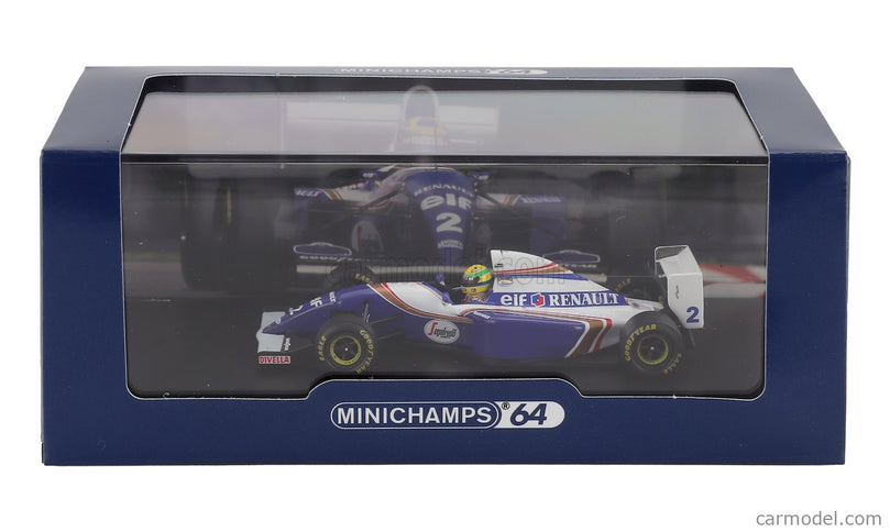 Williams F1 FW16 Team Rothmans Renault N°2 San Marino GP 1994 Ayrton Senna 1:64 Minichamps modrá biela