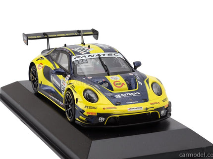 Porsche 911 992 GT3 R Team Rutronik Racing N°96 5. Miesto 24h Spa 2023 Thomas Preining - Laurent Heinrich - Dennis Olsen 1:43 Minichamps žltá modrá