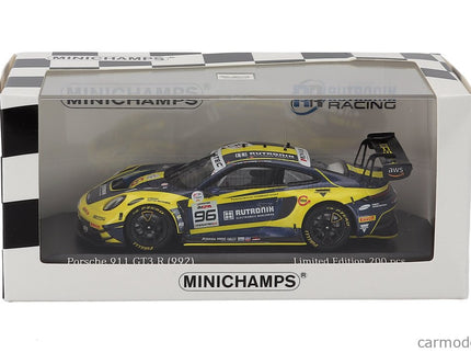 Porsche 911 992 GT3 R Team Rutronik Racing N°96 5. Miesto 24h Spa 2023 Thomas Preining - Laurent Heinrich - Dennis Olsen 1:43 Minichamps žltá modrá