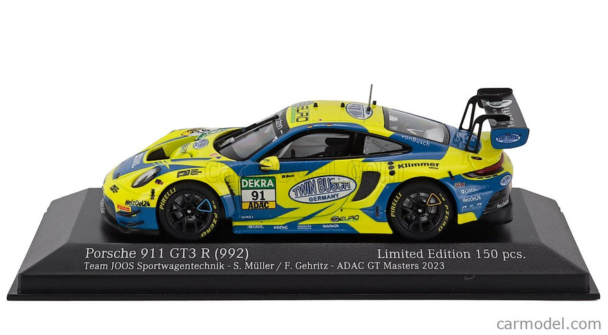 Porsche 911 992 GT3 R Team Joos BY Racemotion N°91 Adac GT Masters 2023 Finn Gehrsitz - Sven Muller 1:43 Minichamps žltá modrá