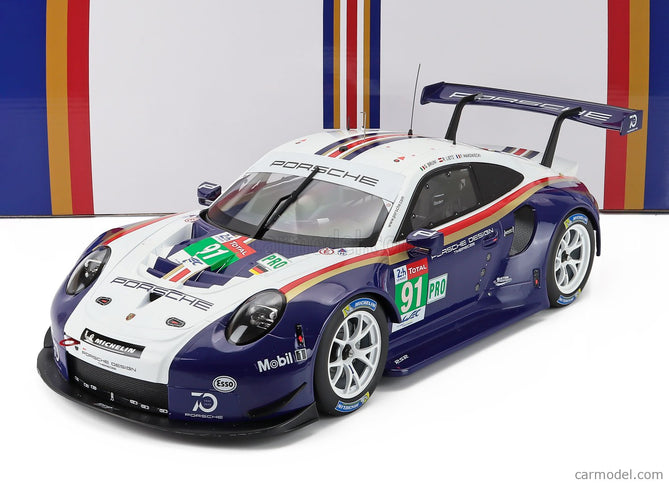 Porsche 911 991 RSR Porsche GT Team N°91 2. Miesto Lmgte Pro 24h Le Mans 2018 Richard Lietz - Gianmaria Bruni - Frederic Makowiecki 1:12 IXO Models modrá biela