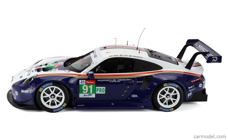 Porsche 911 991 RSR Porsche GT Team N°91 2. Miesto Lmgte Pro 24h Le Mans 2018 Richard Lietz - Gianmaria Bruni - Frederic Makowiecki 1:12 IXO Models modrá biela