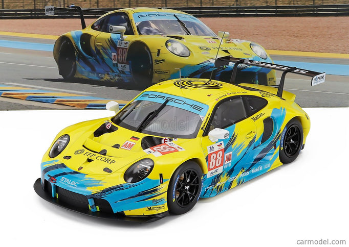 Porsche 911 991 RSR-19 4.2L Team Dempsey Proton Racing N°88 24h Le Mans 2022 Fred Poordad - Maxwell Root - Jan Heylen 1:18 IXO Models žltá svetlomodrá