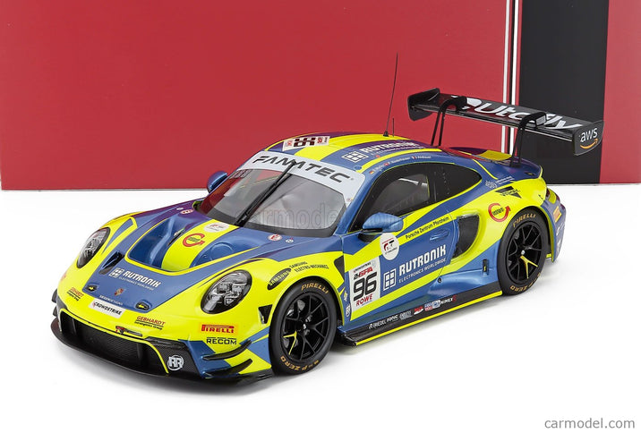 Porsche 911 992 GT3 R 4.2L Team Rutronik Racing N°96 24h Spa 2024 Julien Andlauer - Sven Muller - Patric Niederhauser 1:18 IXO Models žltá modrá