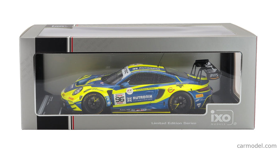Porsche 911 992 GT3 R 4.2L Team Rutronik Racing N°96 24h Spa 2024 Julien Andlauer - Sven Muller - Patric Niederhauser 1:18 IXO Models žltá modrá