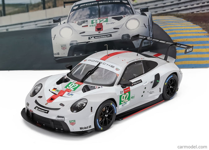 Porsche 911 991-2 RSR-19 4.2L Team Porsche GT N°92 24h Le Mans 2021 Michael Christensen - Kevin Estre - Neel Jani 1:18 IXO Models biela sivá červená
