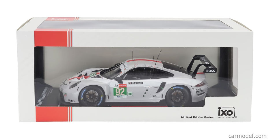 Porsche 911 991-2 RSR-19 4.2L Team Porsche GT N°92 24h Le Mans 2021 Michael Christensen - Kevin Estre - Neel Jani 1:18 IXO Models biela sivá červená