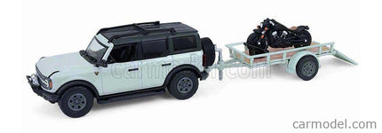 Ford Bronco Black Diamond With Trailer + Motorcycle 2021 1:64 Greenlight svetlozelená čierna