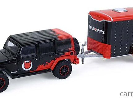 Jeep Wrangler Unlimited With Small Cargo Trailer 2012 1:64 Greenlight čierna červená