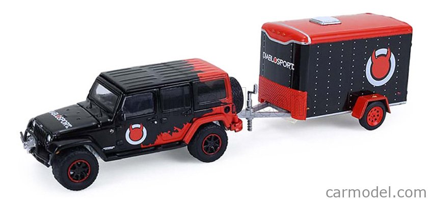 Jeep Wrangler Unlimited With Small Cargo Trailer 2012 1:64 Greenlight čierna červená