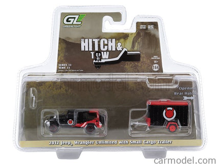Jeep Wrangler Unlimited With Small Cargo Trailer 2012 1:64 Greenlight čierna červená