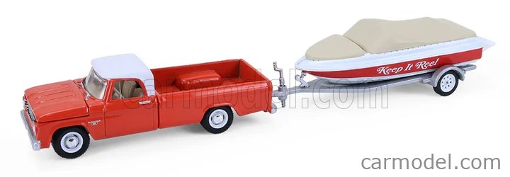 Dodge D-100 Pick-UP With Boat A Trailer 1967 1:64 Greenlight oranžová biela