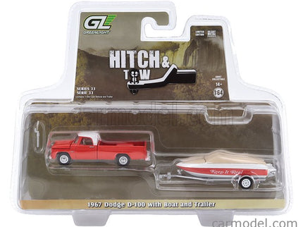 Dodge D-100 Pick-UP With Boat A Trailer 1967 1:64 Greenlight oranžová biela