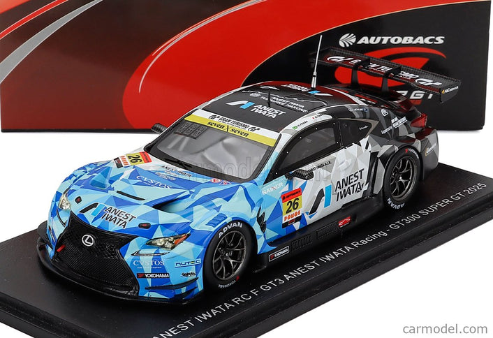 Lexus RC F GT3 Team Anest Iwata Racing N°26 GT300 Class Super GT 2025 Igor Fraga - Hironobu Yasuda 1:43 Spark Model modrá biela čierna